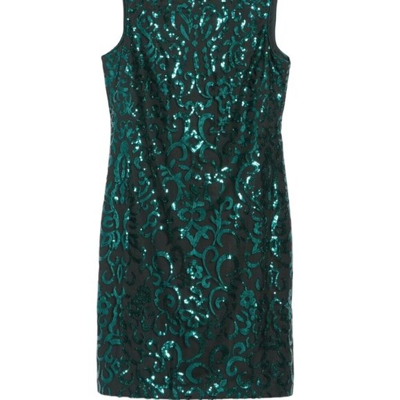 Vince Camuto Sequined Sheath Dress Emerald Green Size 14 - Picture 5 of 8